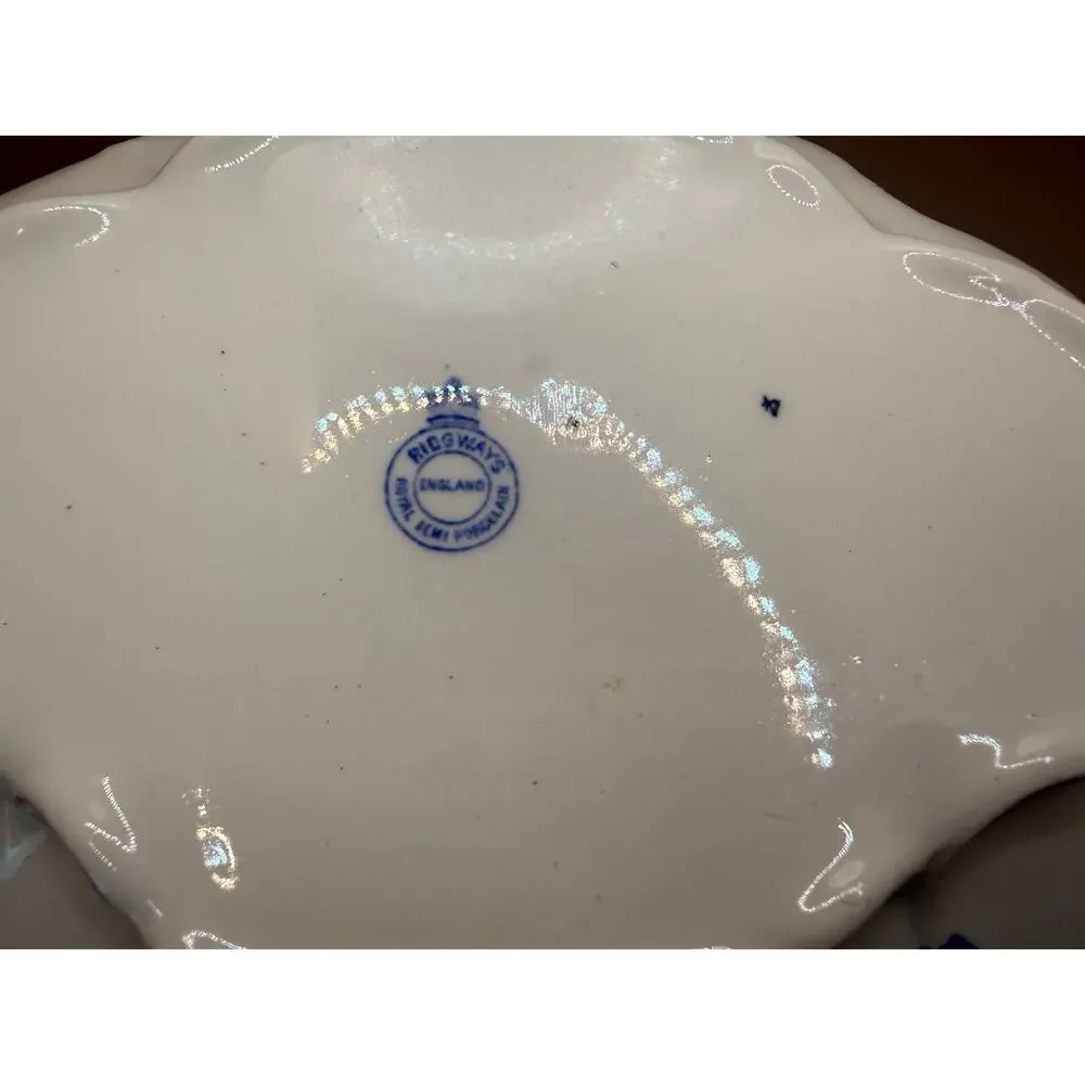 Antique Ridgways England Blue Floral Gold Covered Tureen Serving Dish 9 Inch